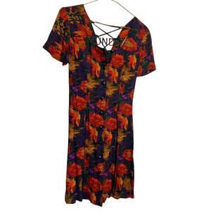 MARNIE WEST Floral Shirt Dress Women's Size 3 Sun Cross Back